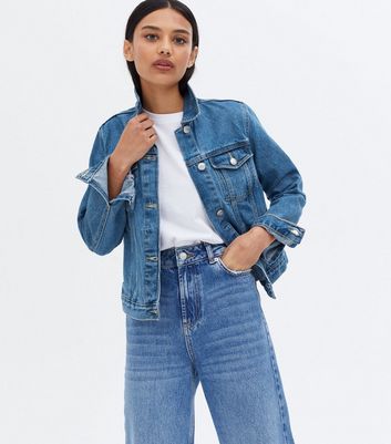 long dark blue denim jacket