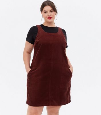 Curves Burgundy Cord Mini Pinafore 