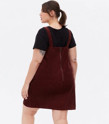 new look burgundy cord pinafore