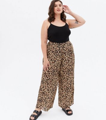 Satin Leopard Print Wide Leg Trousers With Elastics Waist  DAnna   SilkFred