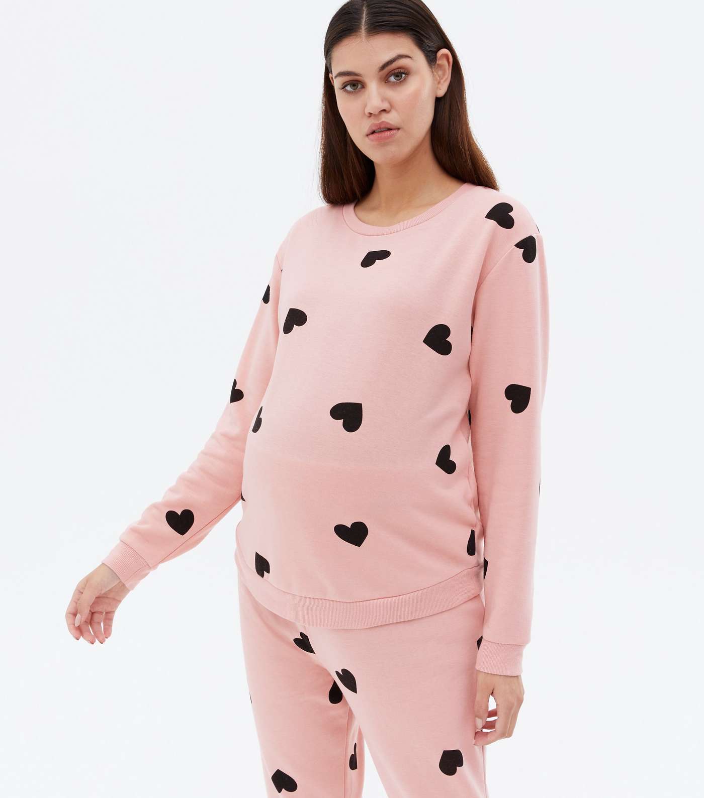 Maternity Pink Heart Pyjama Sweatshirt Image 3
