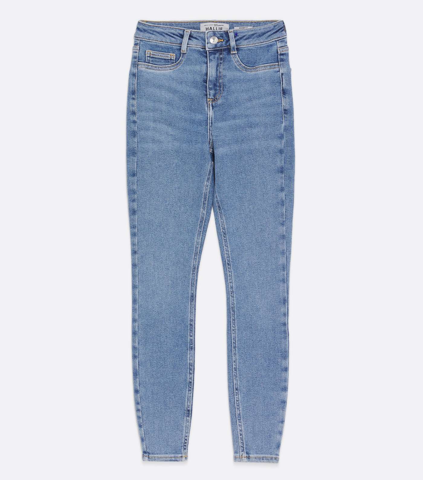 Girls Blue Mid Wash High Waist Hallie Super Skinny Jeans Image 5