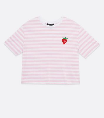 Pink Stripe Strawberry Embroidered T 