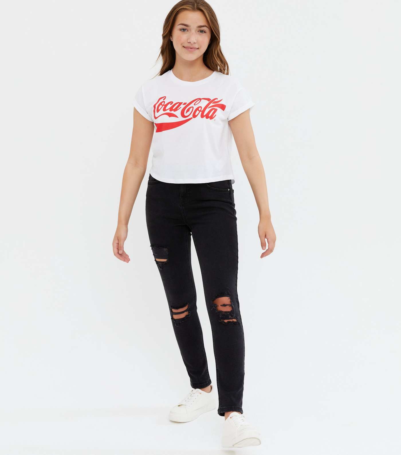Girls White Coca-Cola Logo T-Shirt Image 2