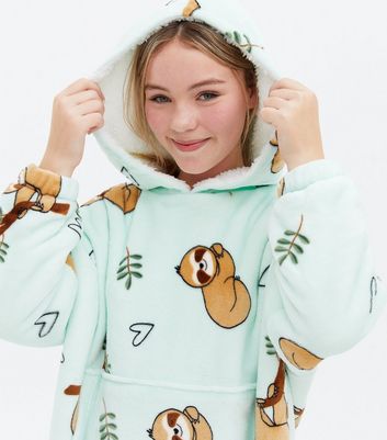 Girls Green Sloth Fleece Oversized 