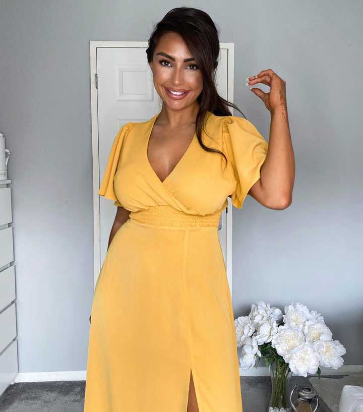 mustard wrap maxi dress