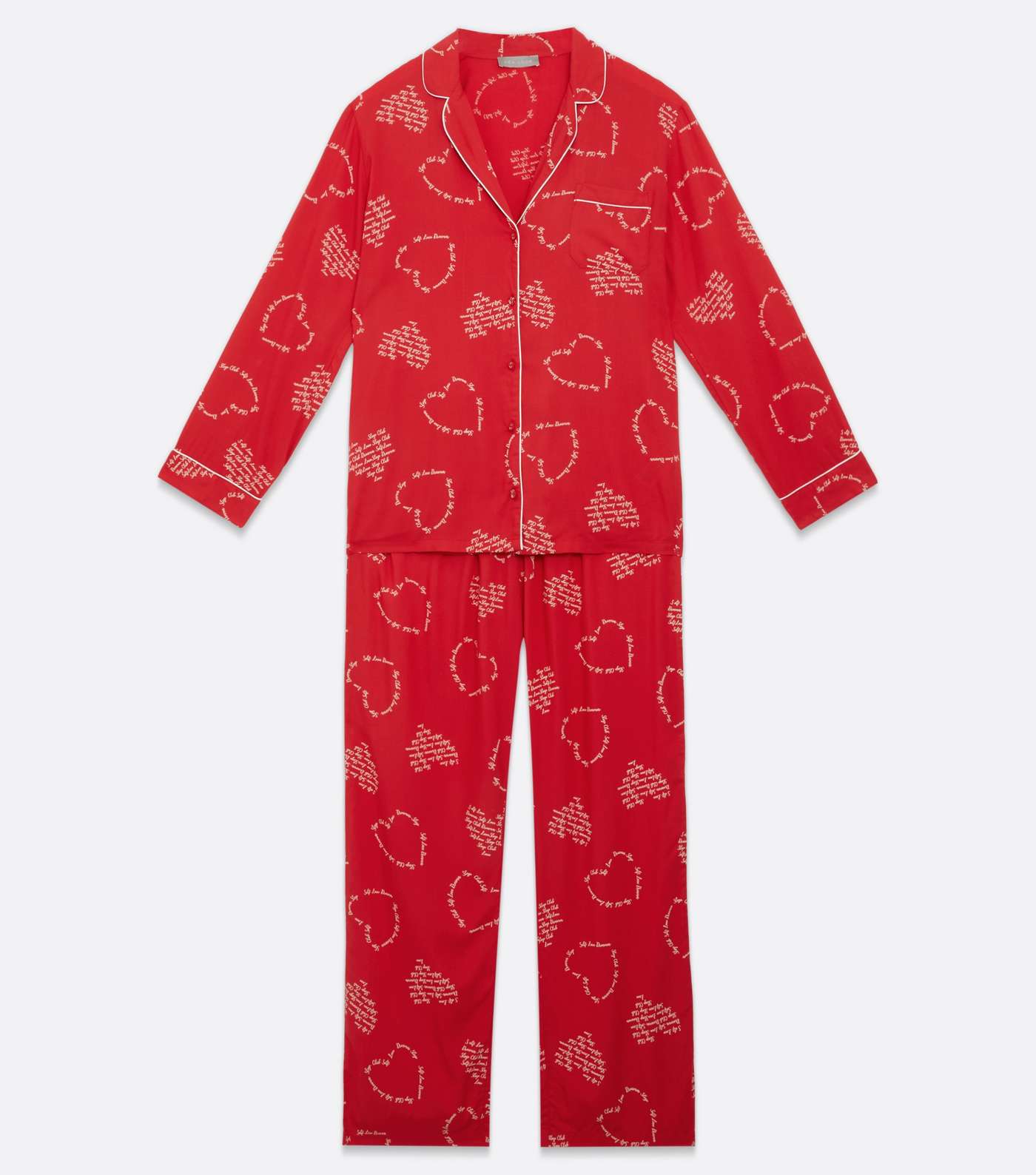 Red Shirt and Trouser Pyjama Set with Heart Script Print Image 5