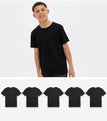 Boys 5 Pack Black Sun Embroidered T-Shirts New Look