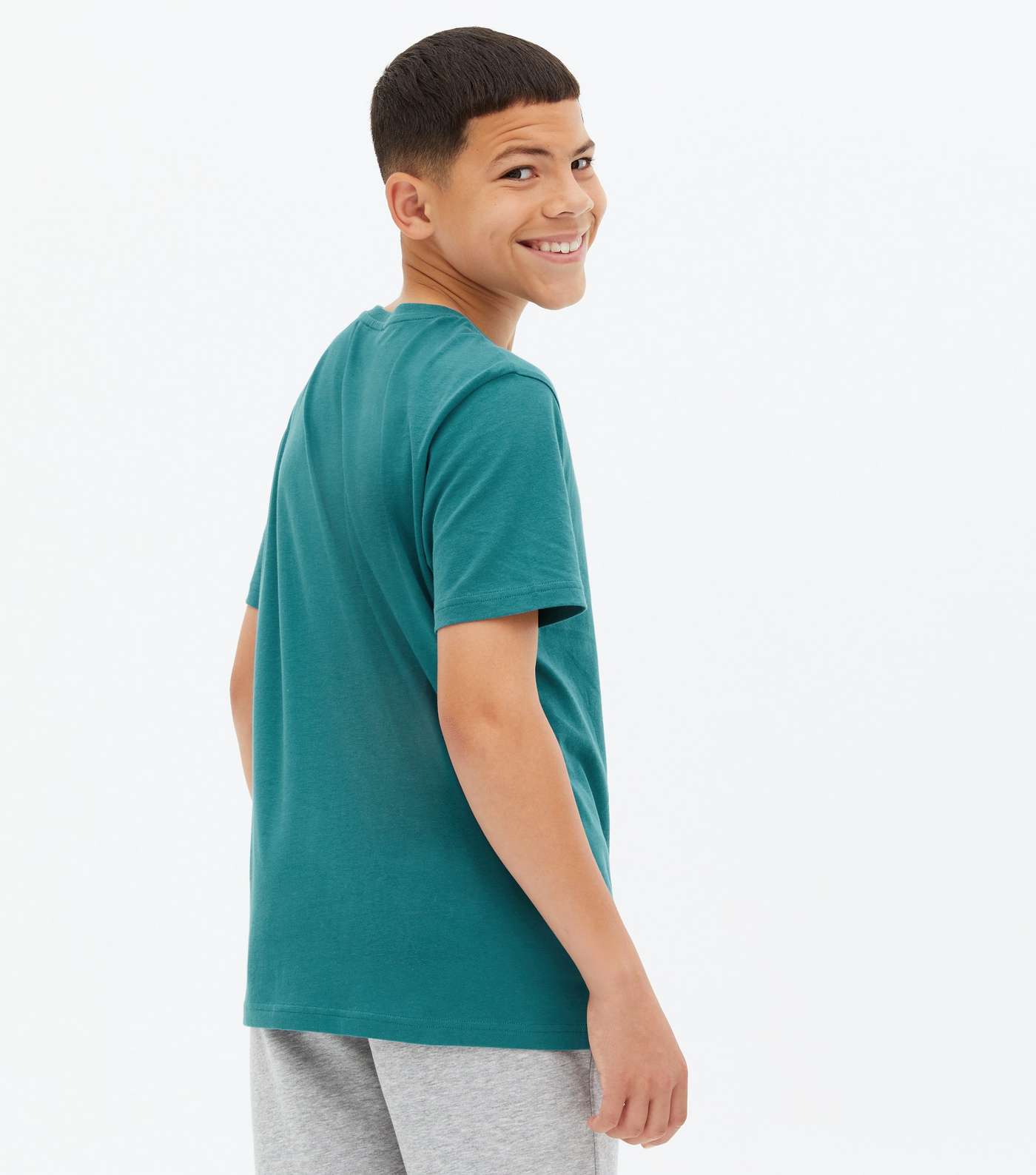Boys 2 Pack Teal and Black Mixed Embroidered T-Shirts Image 4