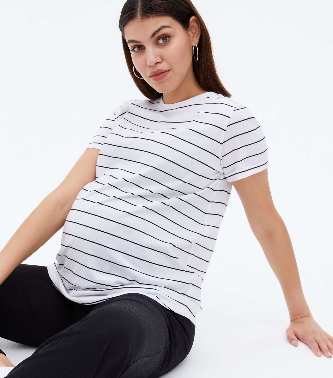 Maternity White Stripe Crew T-Shirt