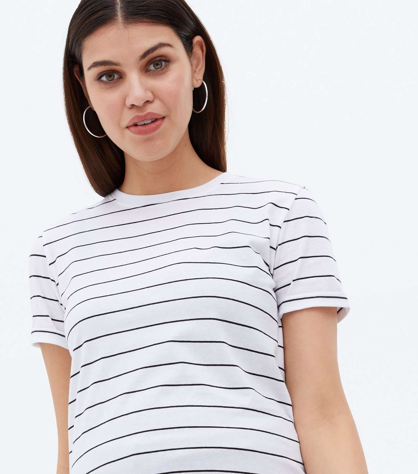 Maternity White Stripe Crew T-Shirt Image 3