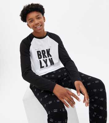 Boys Black Logo Brklyn Long Sleeve Raglan T-Shirt