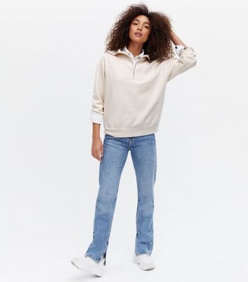 Cream 1 2 Zip High Neck Sweatshirt New Look
