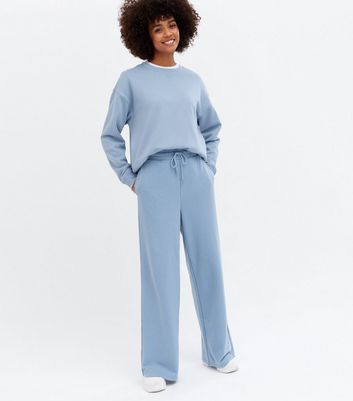 Pale Blue Jersey Wide Leg Joggers | New 