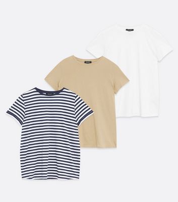 Maternity 3 Pack White Stone And Navy Stripe T Shirts New Look