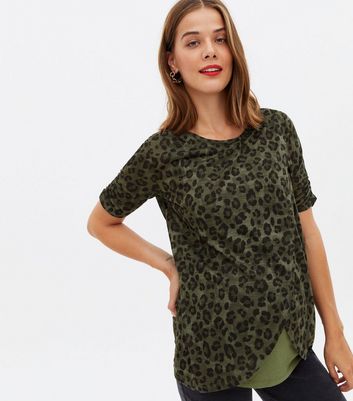 Maternity Green Leopard Print Wrap Nursing T Shirt New Look