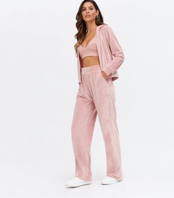 Mid Pink Velvet Wide Leg Joggers New Look