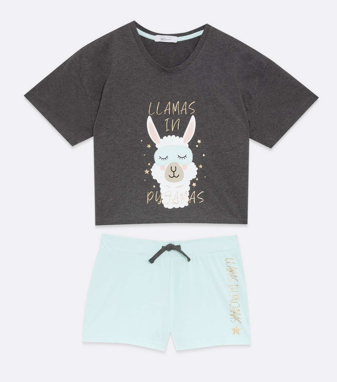 Girls Dark Grey Llama Logo Short Pyjama Set Image 5