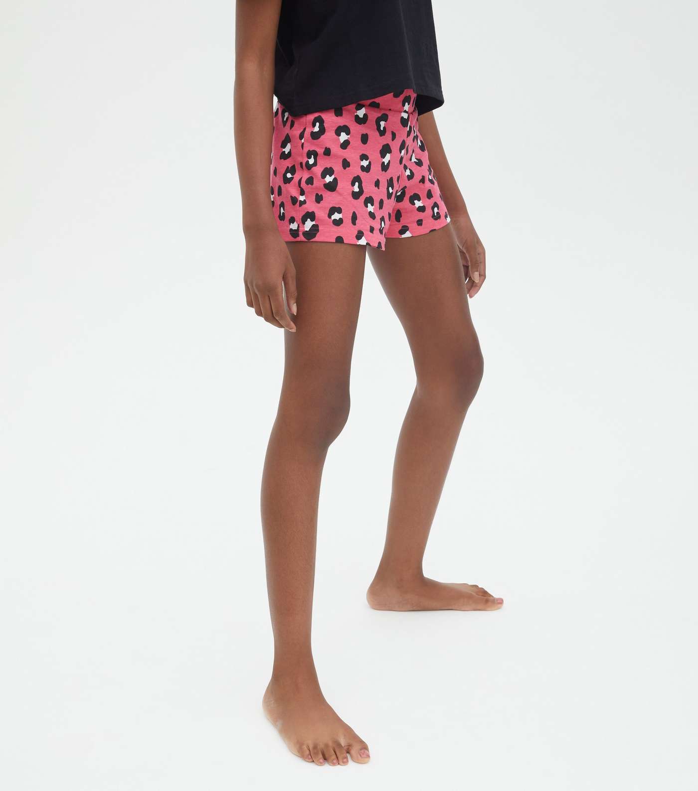 Girls 2 Pack Black Short Pyjama Sets with Leopard Print Image 3