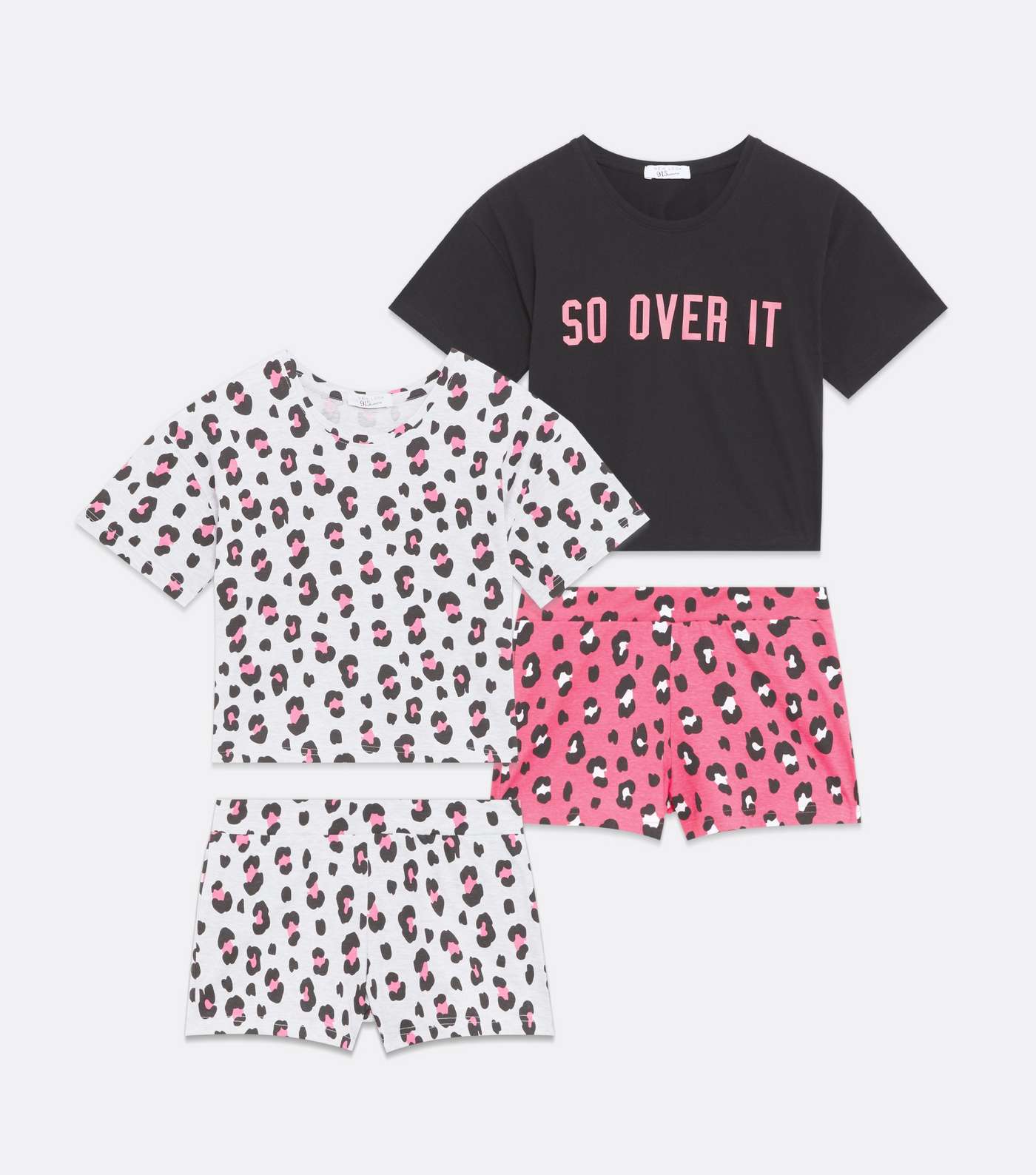 Girls 2 Pack Black Short Pyjama Sets with Leopard Print Image 5