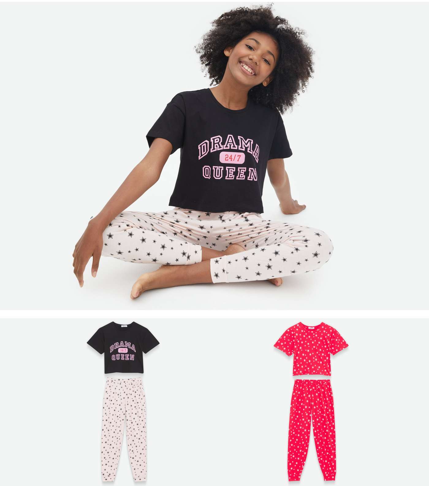 Girls White and Red Star Jogger Pyjama Sets