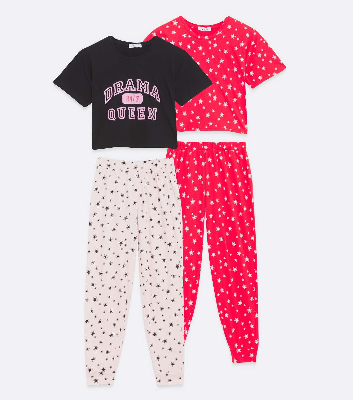 Girls White and Red Star Jogger Pyjama Sets Image 5