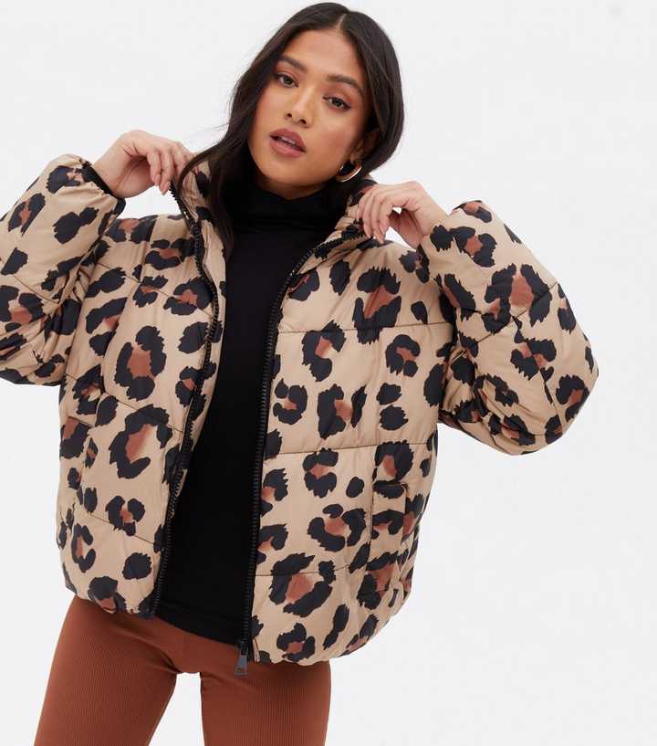 womens leopard print puffer coat