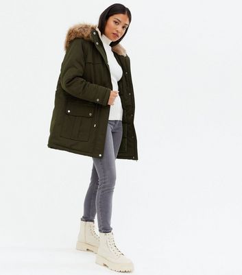 petite khaki parka