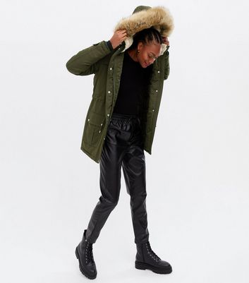 khaki faux leather jacket