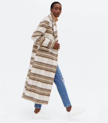 Check Brushed Double Breasted Maxi Coat 