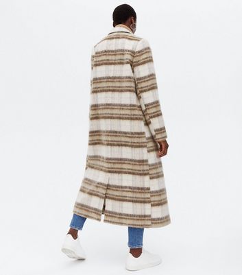Tall White Check Brushed Double Breasted Maxi Coat New Look