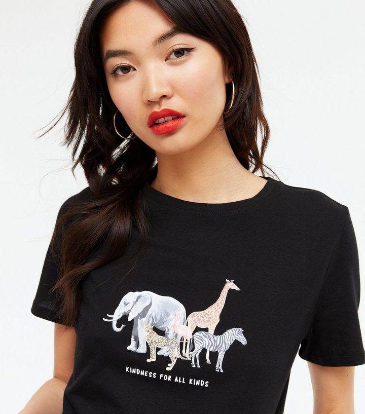 Black Animal Kindness Logo T-Shirt | New Look