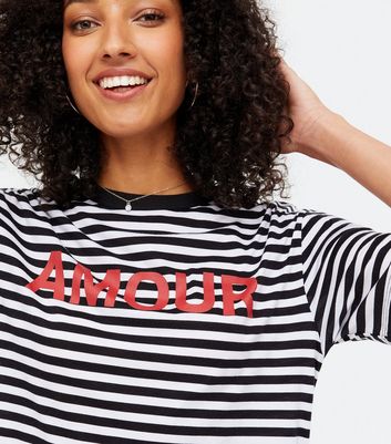Tall White Stripe Amour Logo Oversized T-Shirt | New Look