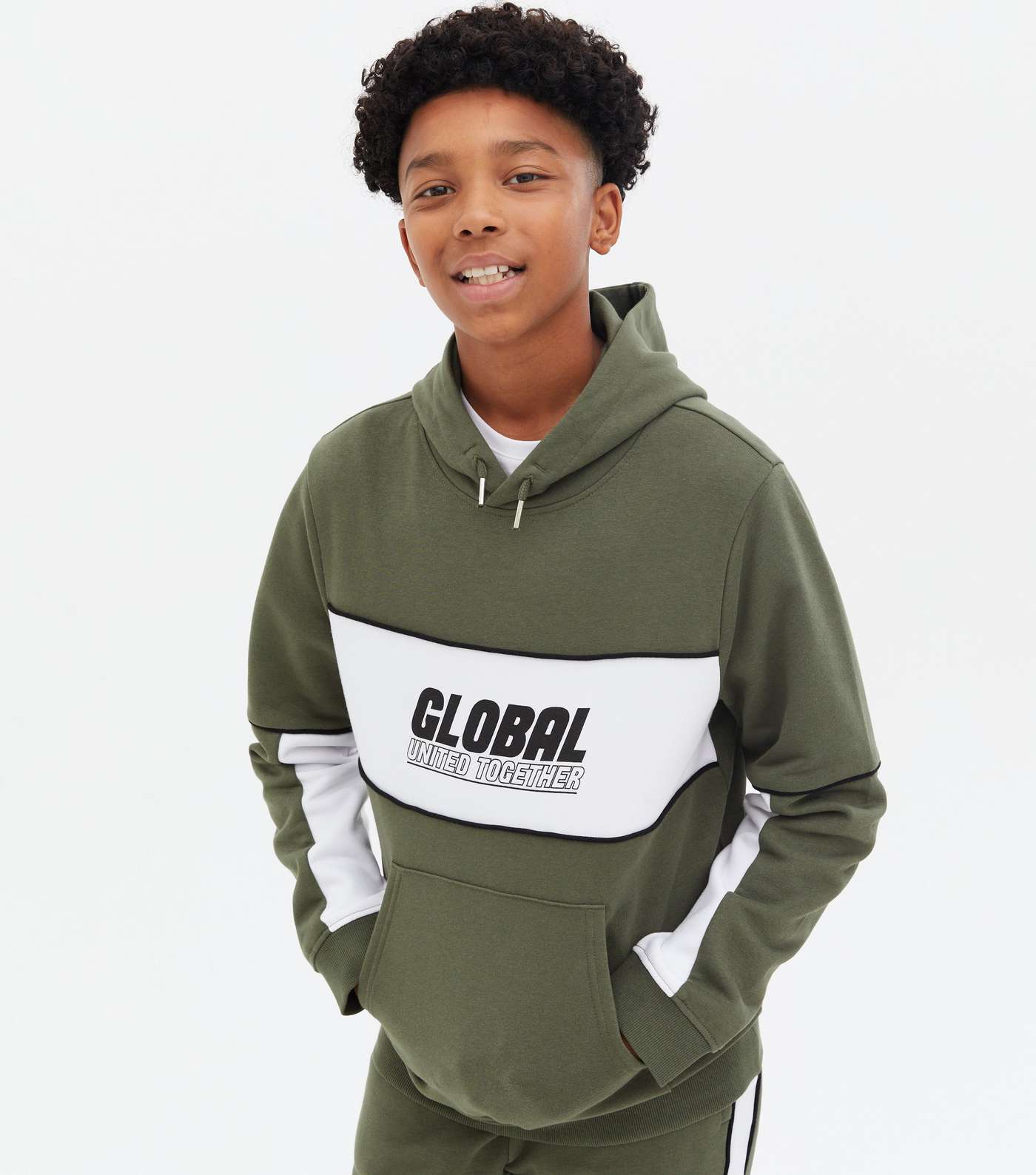 Boys Khaki Global Colour Block Logo Hoodie and Jogger Set Image 2