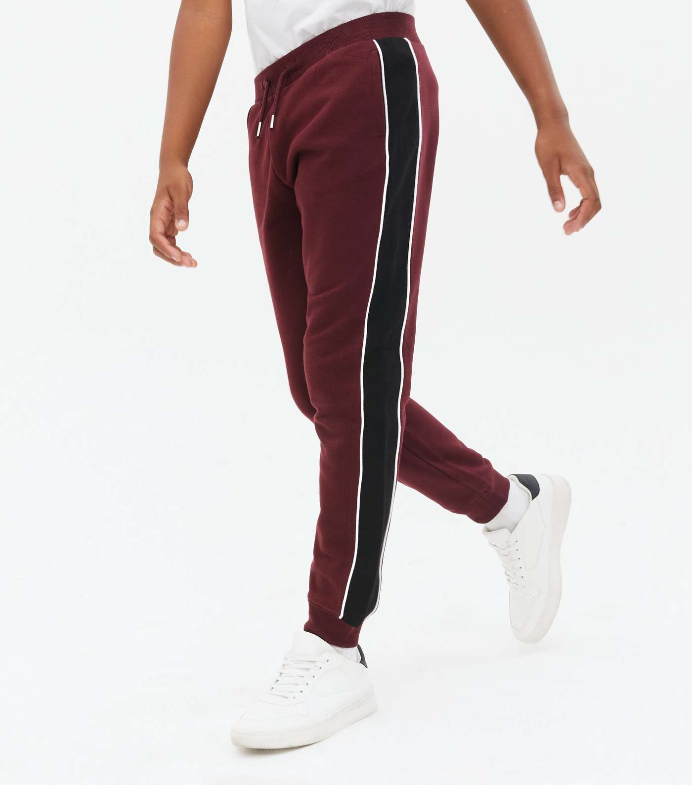 Boys Burgundy Colour Block Piped Joggers Image 2