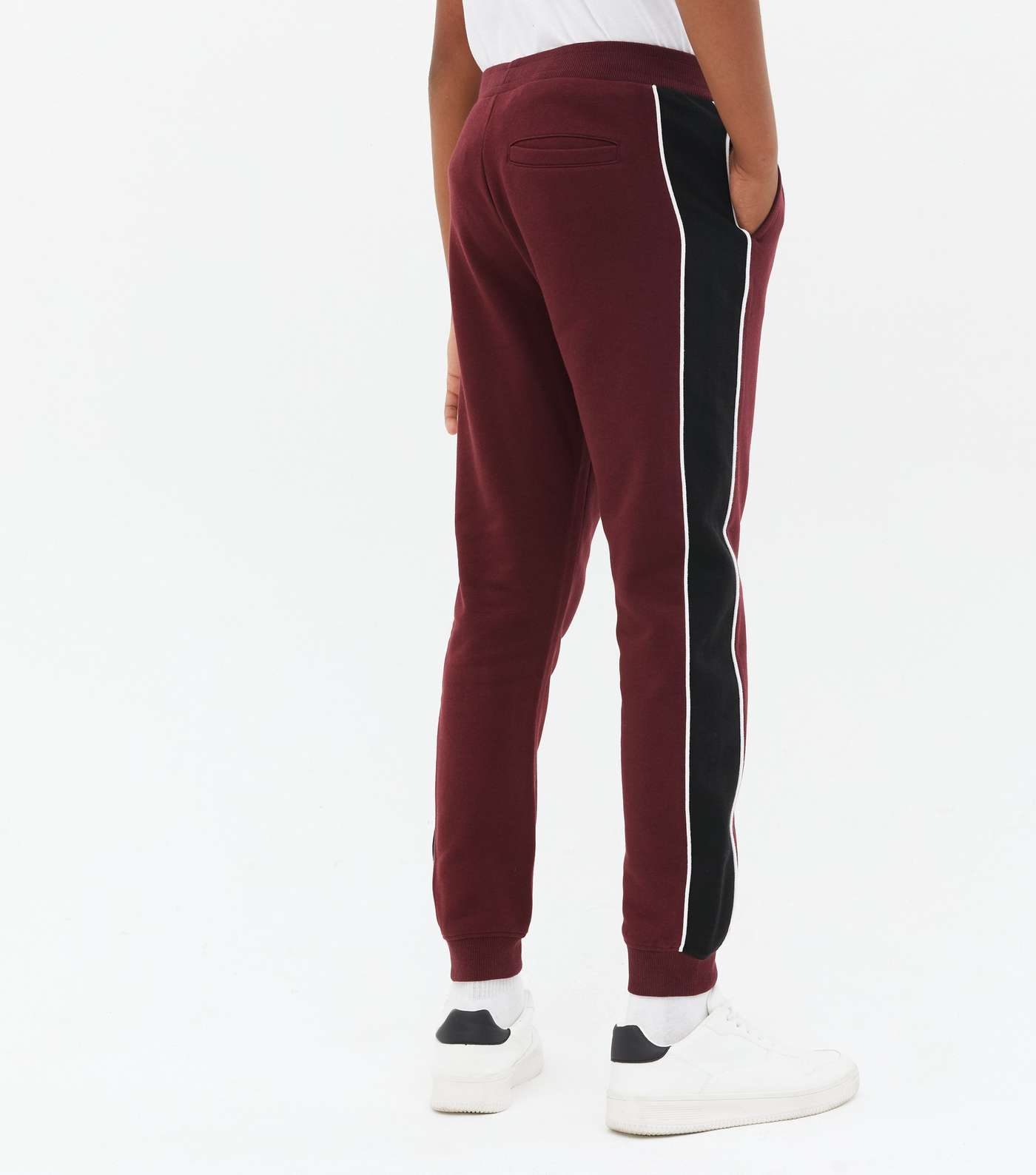 Boys Burgundy Colour Block Piped Joggers Image 4