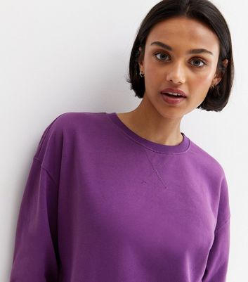 Dark Purple Jersey Crew Neck Sweatshirt New Look