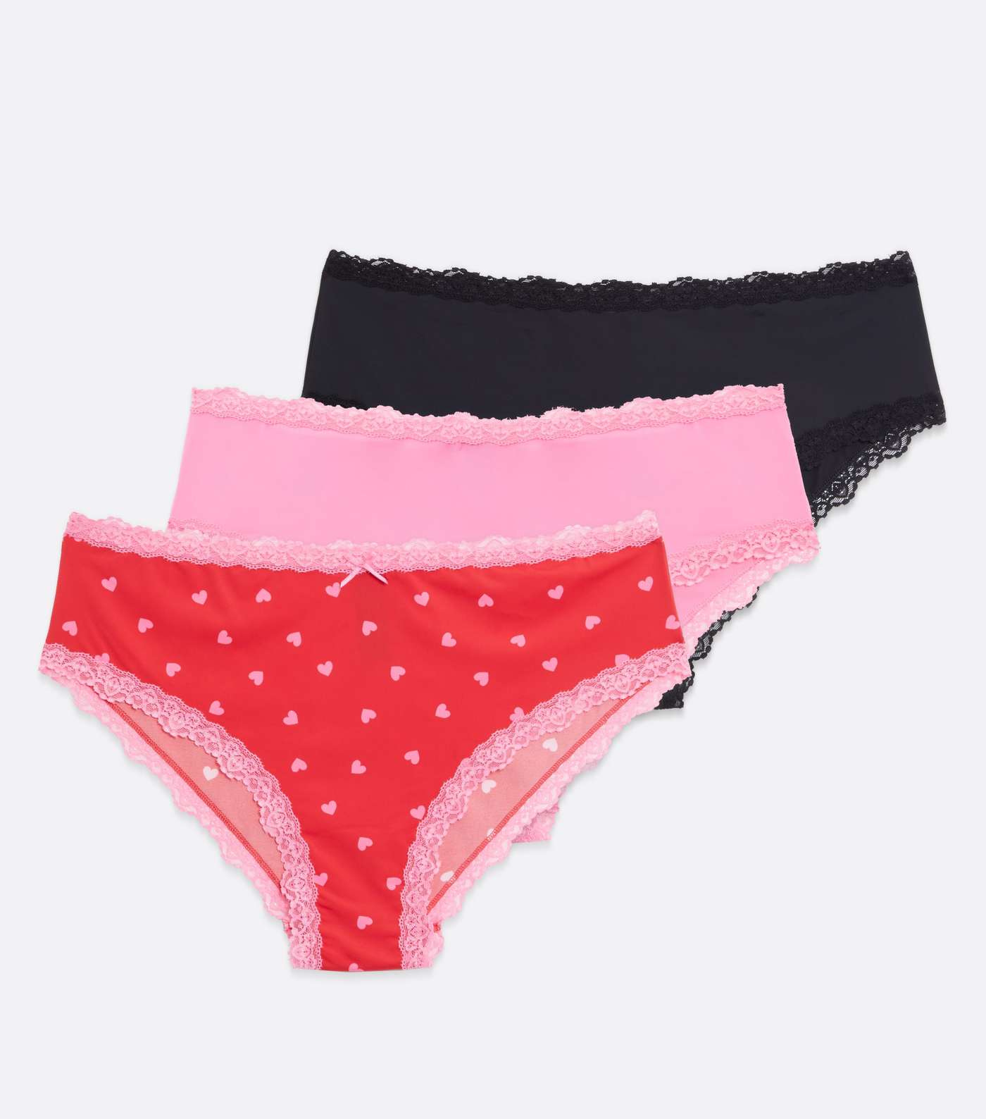 Curves 3 Pack Red Pink Black Heart Brazilian Briefs Image 5