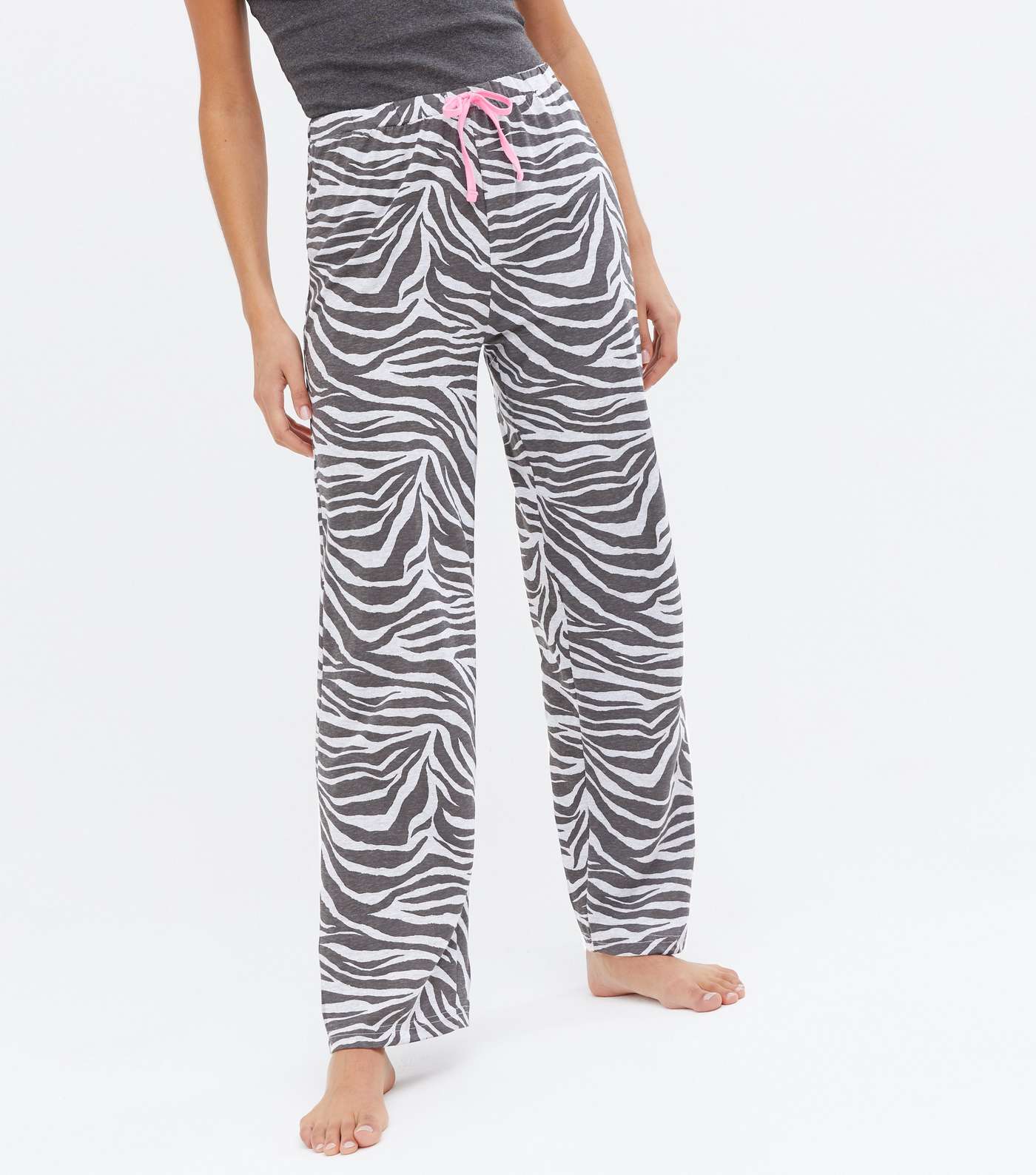 Light Grey Vest and Trouser Pyjama Set with Zebra Print Image 3
