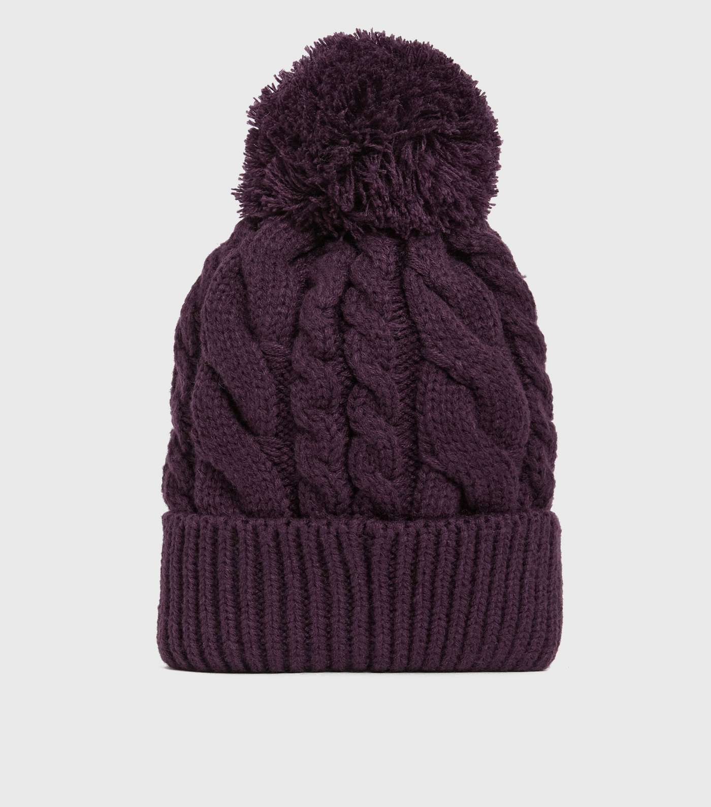 Dark Purple Cable Knit Bobble Hat Image 2