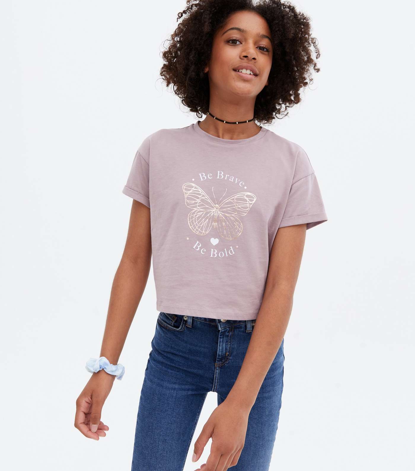 Girls Lilac Butterfly Metallic Be Brave Logo T-Shirt