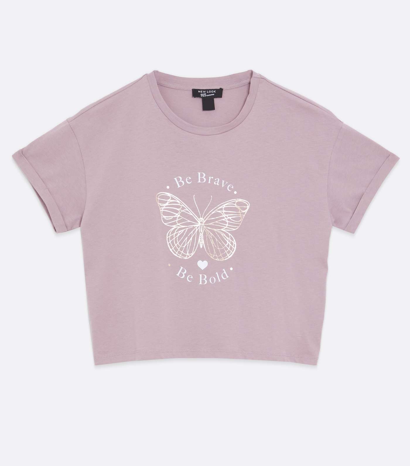 Girls Lilac Butterfly Metallic Be Brave Logo T-Shirt Image 5