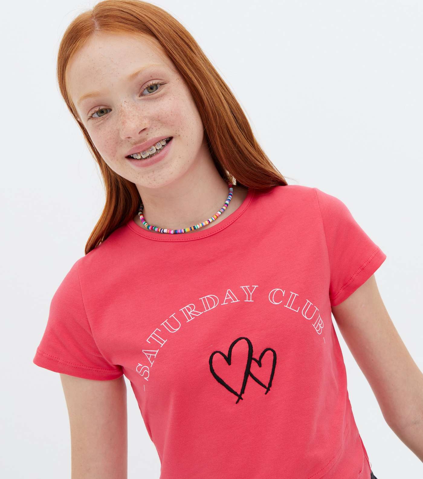 Girls Red Heart Saturday Club Cut Out Logo T-Shirt Image 3