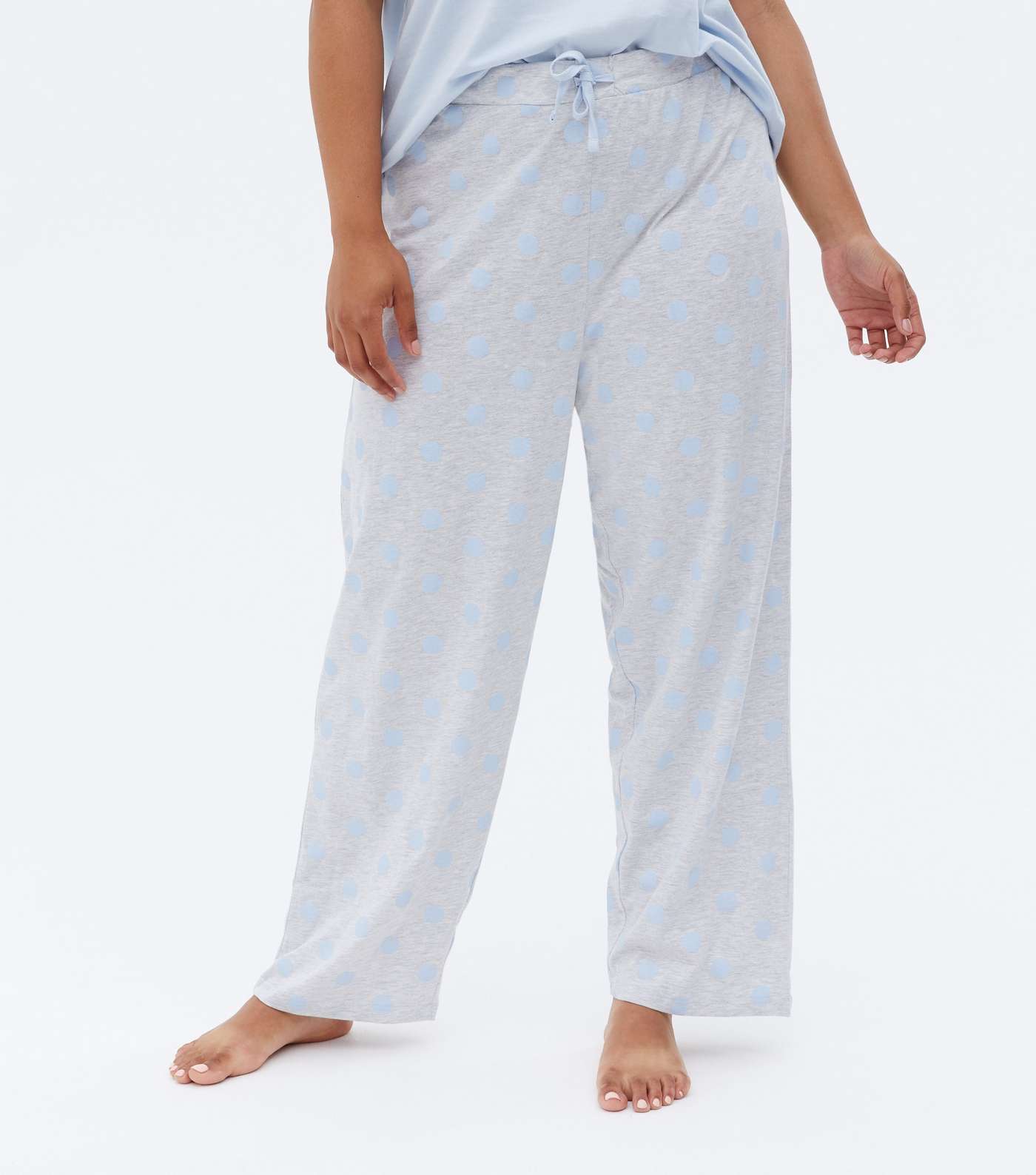 Curves Pale Blue Spot Trouser Pyjama Set Image 3