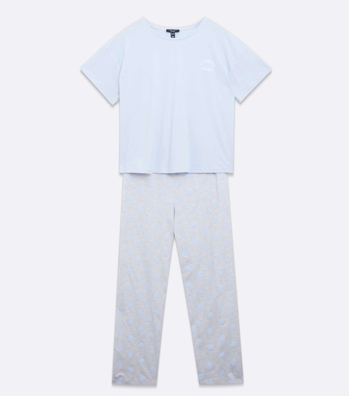 Curves Pale Blue Spot Trouser Pyjama Set Image 5