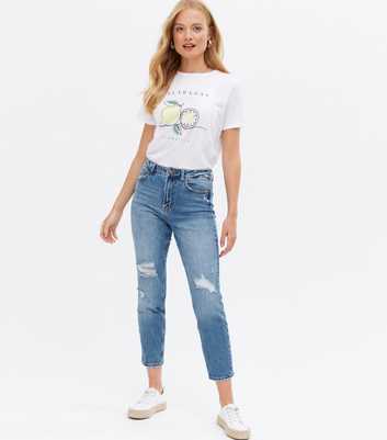 ONLY Blue Ripped High Waist Mom Jeans 