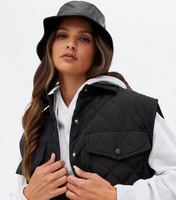 Black Leather-Look Bucket Hat | New Look