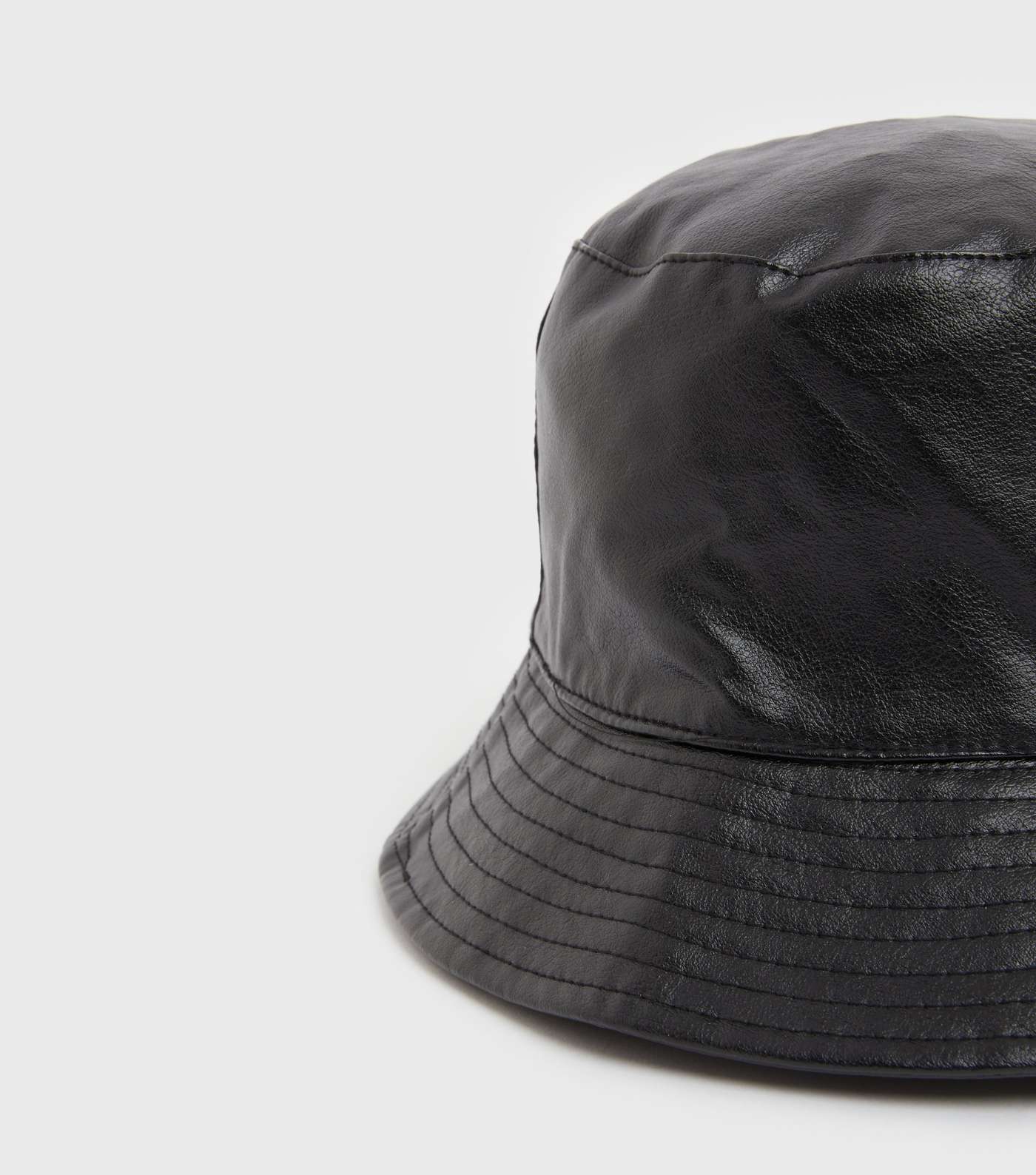 Black Leather-Look Bucket Hat Image 3