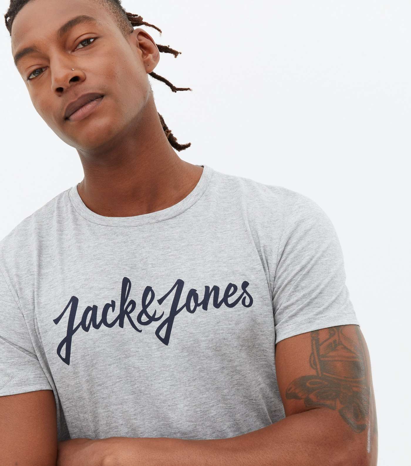 Jack & Jones Pale Grey Logo Crew Neck T-Shirt Image 3