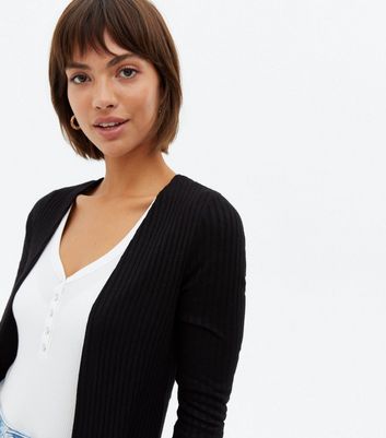 Black Ribbed Fine Knit Split Hem Midi Cardigan | New Look